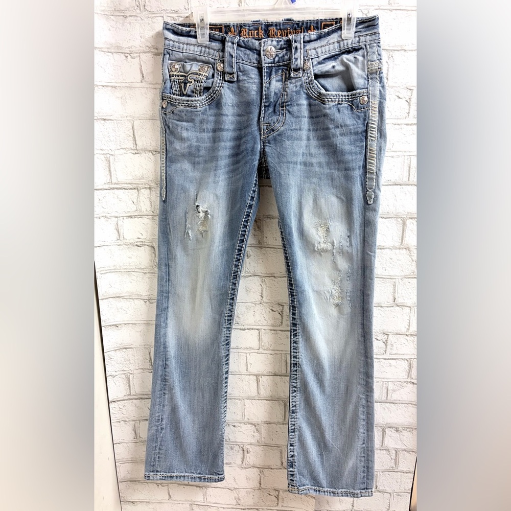 Rock Revival Men’s Distressed Blue Denim Jeans